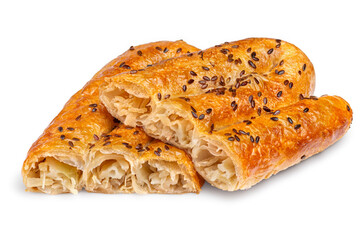 fresh puff pastry with cabbage and serving piece, isolated on white background. With clipping path for design menu