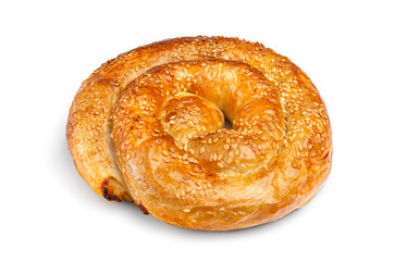 fresh puff pastry with Potatoes and serving piece, isolated on white background