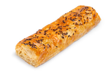 fresh puff pastry with cabbage and serving piece, isolated on white background. With clipping path for design menu