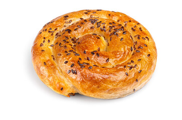 fresh puff pastry with cabbage and serving piece, isolated on white background