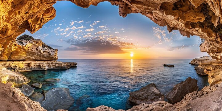 Breathtaking ocean caves at Cyprus displaying a tranquil Mediterranean scenery.
