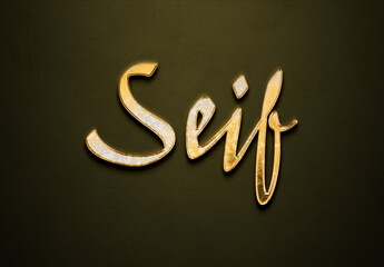 Old gold text effect of Arabic name Seif with 3D glossy style Mockup	.