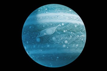 A stunning view of a turquoise planet with intricate swirling patterns, set against a black background. Celestial beauty in full display.