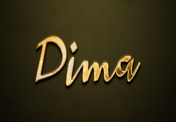 Old gold text effect of Arabic name Dima with 3D glossy style Mockup	.