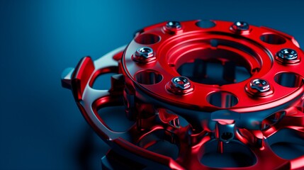 Obraz premium Bright scarlet differential on a cobalt blue backdrop - key for allowing car wheels to rotate at different speeds