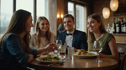 group of friends at restaurant