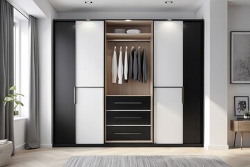 Contemporary 2 Door Black And Crisp White Sliding Wardrobe Design