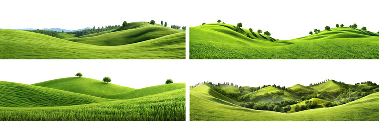 Set of green hills lanscapes, cut out