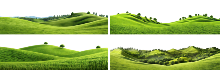 Set of green hills lanscapes, cut out