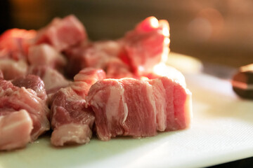 Fresh meat and vegetable ingredients for a delicious stew.