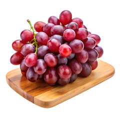 red grapes on wooden cutting board on transparent background