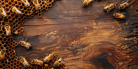 Beekeeping natural eco food products concept. Honeycomb with honey on studio yellow background. Copy paste place for text