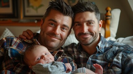 Love of LGBTQ. photography, cute gay couple holding a newborn baby Leica Q3