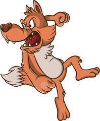 angry cute wolf cartoon illustration design ready to attack opponent.eps
