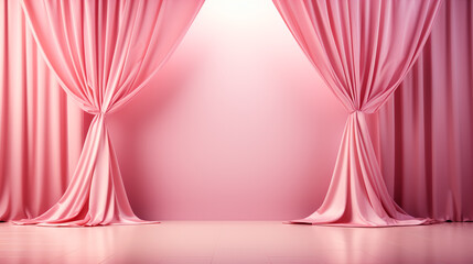 Pink silk curtains with empty wall