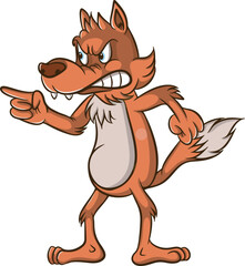 cute wolf cartoon illustration design pointing opponent angry expression.eps