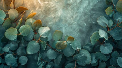 Muted sage green eucalyptus leaves , neon light