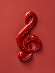 Clef made of ketchup. A musical symbol used to indicate which notes are represented by the lines and spaces on a musical staff