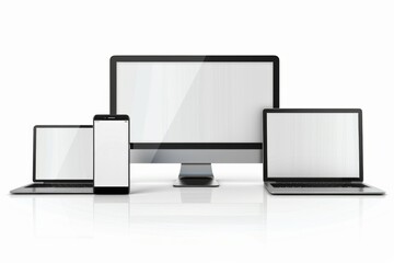 Mockup of computer, laptop, monitor and tablet created with generative ai