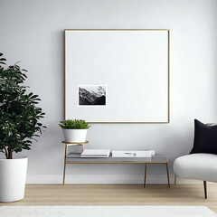 Frame mockup, Living room wall poster mockup. Interior mockup with house background. Modern interior design. 3D render 