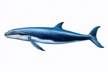 Fototapeta premium Blue whale on white background. Generative Ai