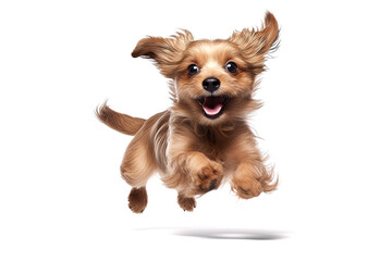 dog jumping on white background. Generative Ai