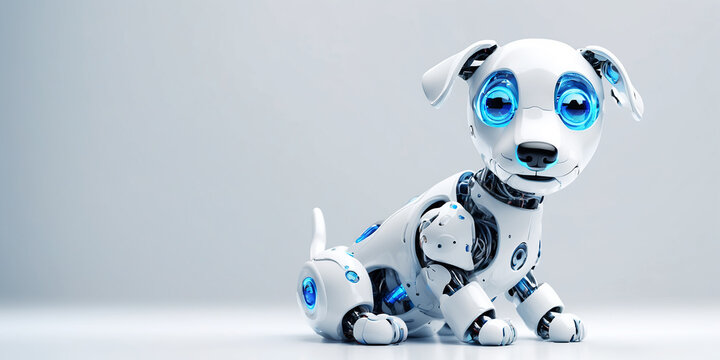 Ai robot cute dog toy with copy space. 3D high quality illustration