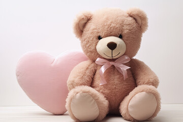 Fototapeta premium cute bear with pink heart. Generative Ai
