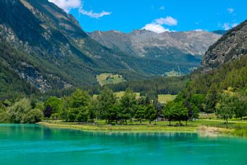 Small alpine lake and mountains in Aosta valley, Italy.