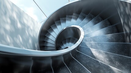 Immerse viewers in a surreal world by capturing the delicate dance of shadows on a close-up shot of a spiraling staircase