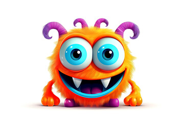Funny cartoon monster. Halloween monster with horns. Generative Ai