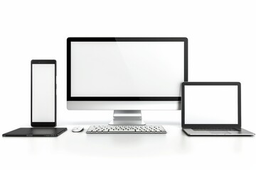 Fototapeta premium Mockup of computer, laptop, monitor and tablet created with generative ai