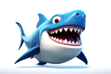 Cartoon shark with teeth on white background. Generative Ai