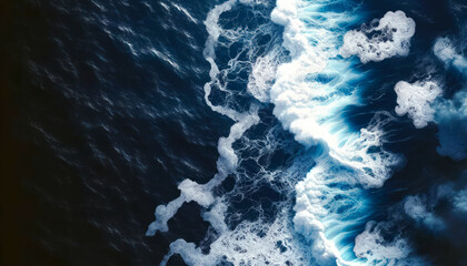 Abstract ocean waves meeting a foamy structure, digital art on a dark background, concept of nature's fusion. Generative AI