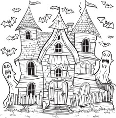 Halloween landscape kids coloring page