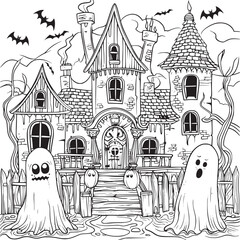 Halloween landscape kids coloring page