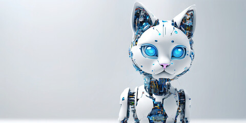 Ai robot. Cute cat droid toy with copy space. 3D high quality illustration