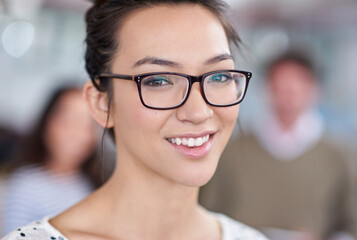 Portrait, staff and woman with smile in office for meeting, internship or professional career....