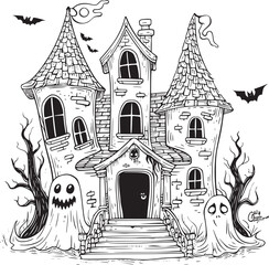 Halloween landscape kids coloring page