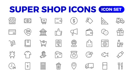 E-Commerce set of web icons in line style. Online shopping icons for web and mobile app. Business, mobile shop, digital marketing, bank card, gifts, sale, delivery. Vector illustration