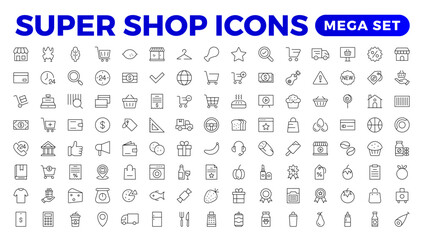 E-Commerce set of web icons in line style. Online shopping icons for web and mobile app. Business, mobile shop, digital marketing, bank card, gifts, sale, delivery. Vector illustration