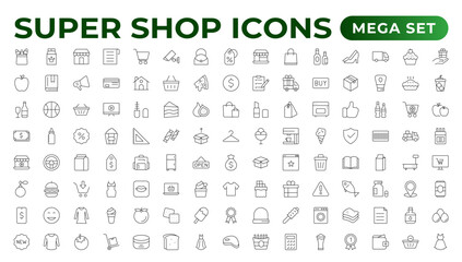 E-Commerce set of web icons in line style. Online shopping icons for web and mobile app. Business, mobile shop, digital marketing, bank card, gifts, sale, delivery. Vector illustration