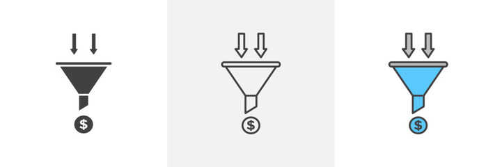 Lead Funnel Icon Set. Symbols for Marketing Conversion and Sales Funnels.