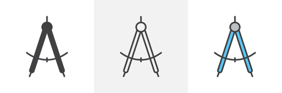 Drafting Tool Icon Set. Symbols for Compasses and Architectural Instruments.