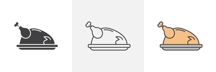 Roasted Bird Icon Set. Symbols for Turkey and Grilled Chicken.