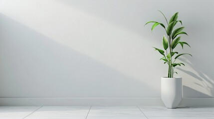 a white wall with a potted plant