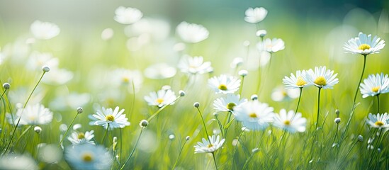 Field of green grass abloom with white flowers - Powered by Adobe