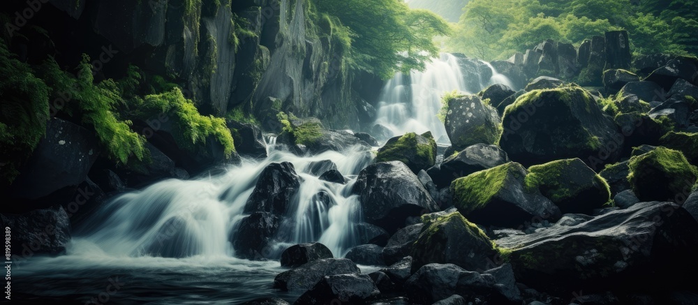 Canvas Prints Waterfall in lush forest with rocks and trees