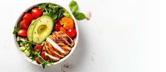 Bowl of Chicken, Avocado, Tomatoes, and Lettuce Dish