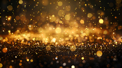 glitter vintage lights background, Golden particles and sprinkles add festive flair, Golden blurred...